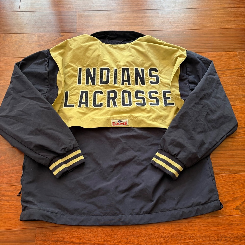 Vintage Game Sportswear Indians Lacrosse Windbreaker Jacket Navy Gold Size M